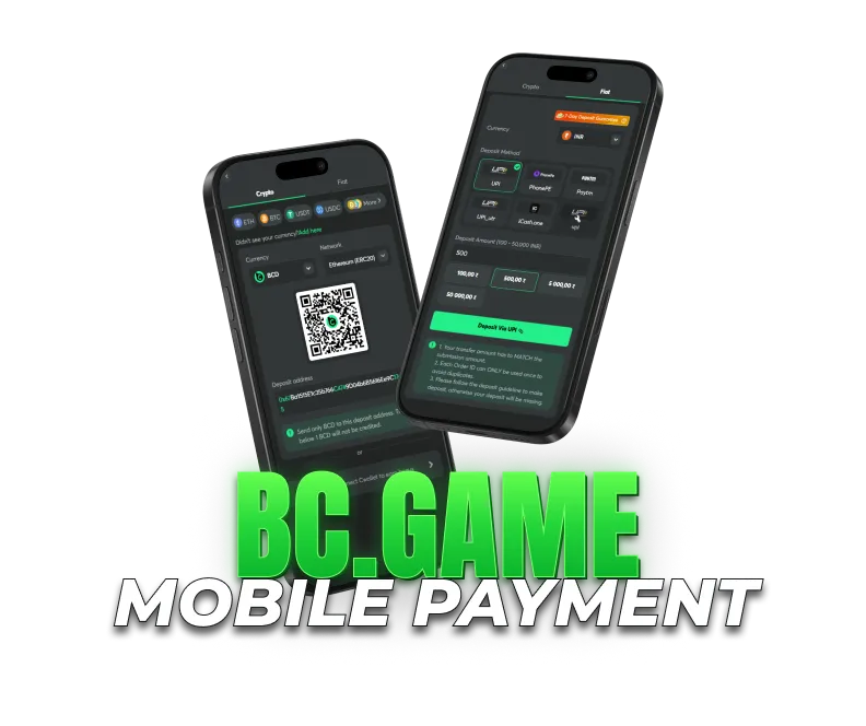 mobile payment methods with cryptocurrency and INR deposit options.